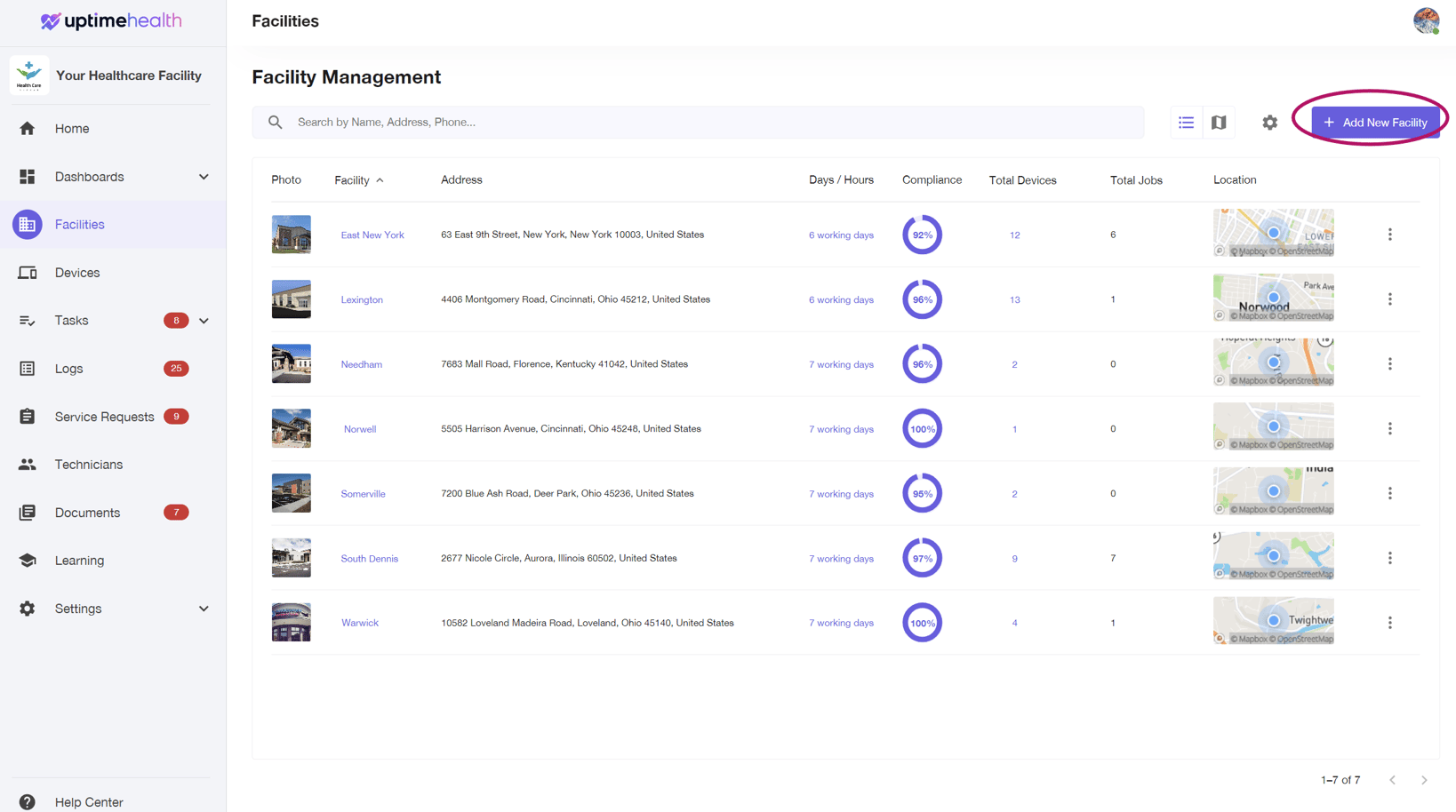 How do I add a new facility to my profile?