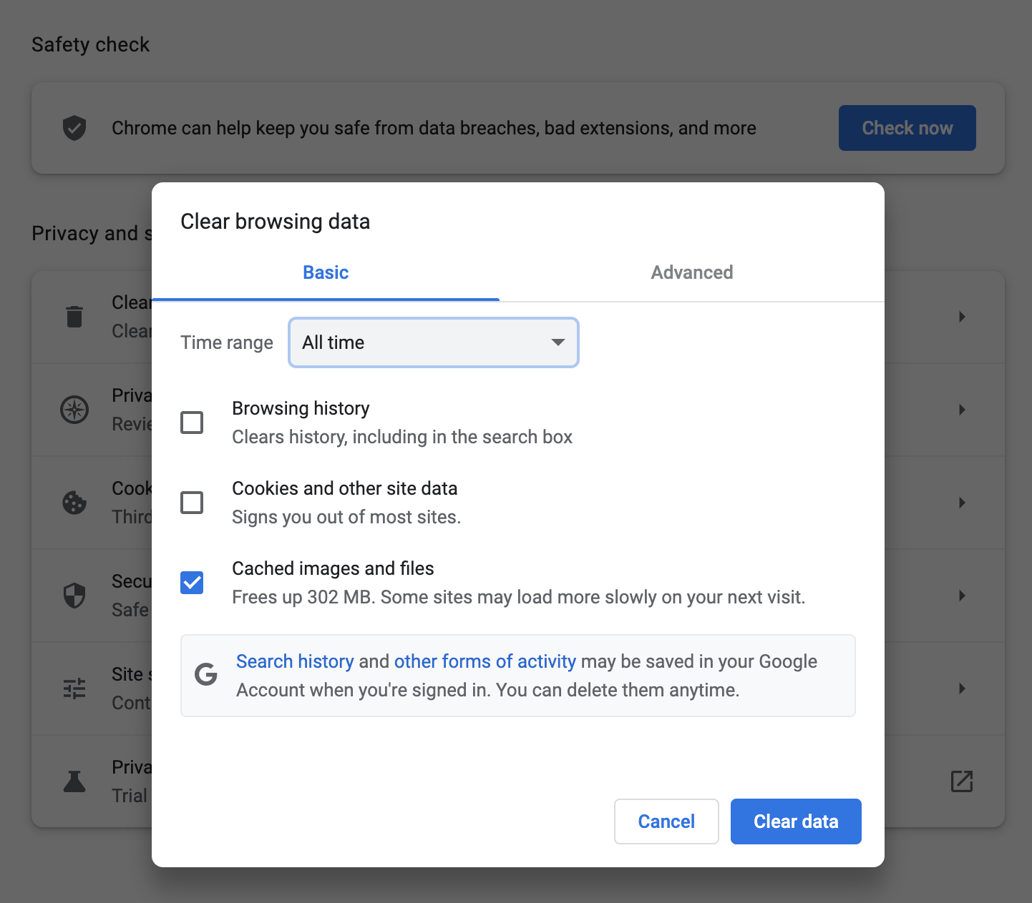 How do I clear my cache?